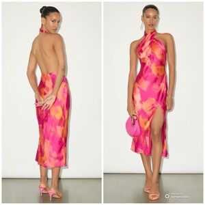 Lulu's Pink and Orange Halter Midi Dress